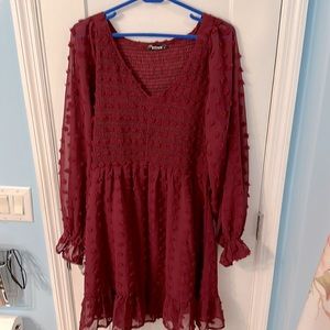 Burgundy extra large dress with long sleeves, sizeXl